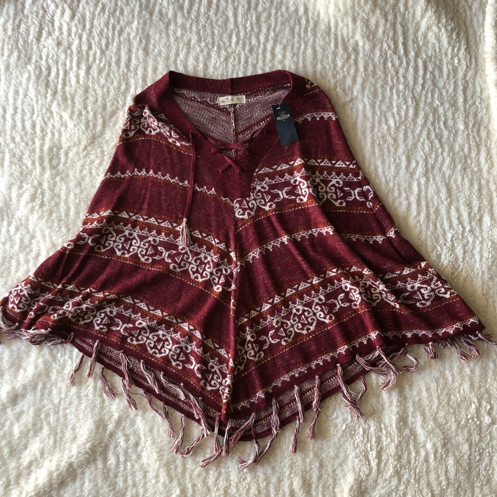 NWT Hollister Burgundy Poncho